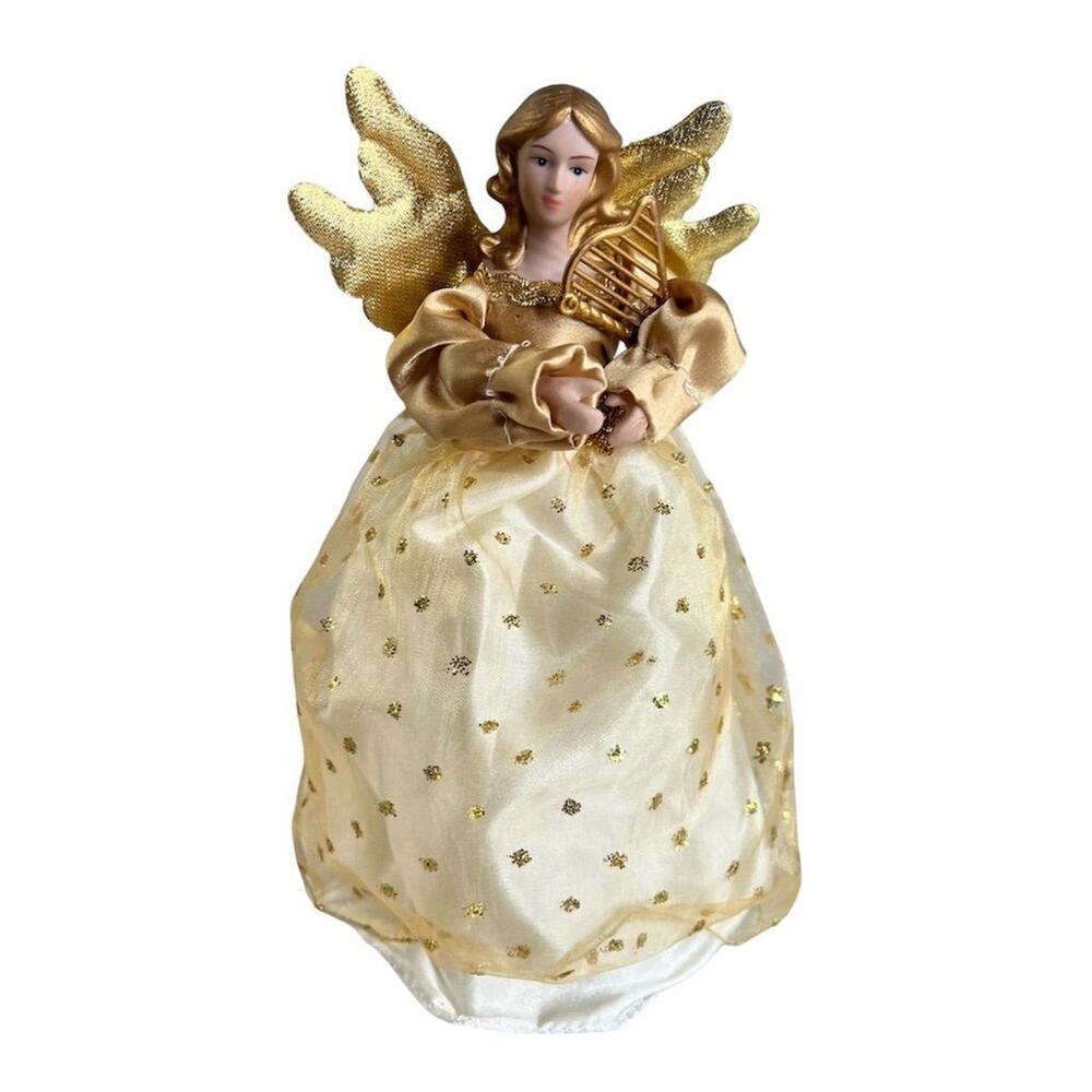 Vintage Gold Christmas Angel Tree Topper‎ 9” Holiday Decor